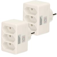 Stopcontact splitter - 2x - triple - wit - voor 3 platte stekkers - verdeelstekkers