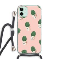 Cactusprint roze: iPhone 11 Transparant Hoesje met koord