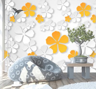 Zen ruimte fotobehang bloemetjes wit en geel