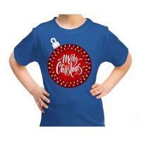 Fout kerst shirt kerstbal merry christmas blauw voor kids - thumbnail