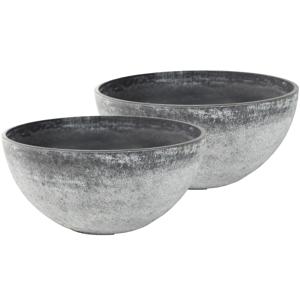 Ter Steege Bloempot/plantenpot schaal - Set van 2x stuks - kunststof - grijs - D55 x H23 cm
