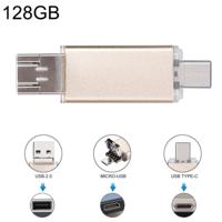 128GB 3-in-1 USB-C / OTG Type-C + USB 2.0 Flash Disk voor Smartphones van de Type-C & PC Computer(Gold)