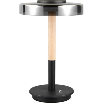 LED Tafellamp - Tafelverlichting - Trion Stahlei - 10W - Warm Wit 3000K - Rond - Rookkleur Glas - Mat Zwart - Metaal