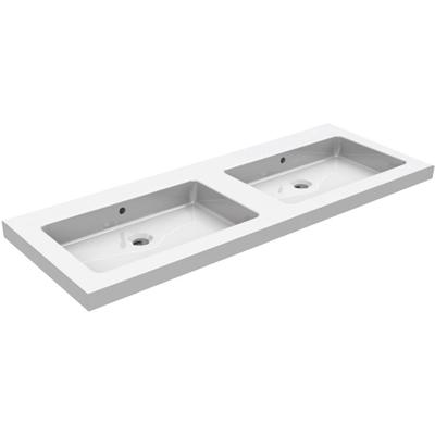 Wiesbaden Kera Wastafel Dubbel zonder Kraangat - 120x46x5cm - Keramiek - Glans Wit