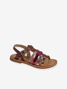 Leren sandalen met gespen voor meisjes veel bruin