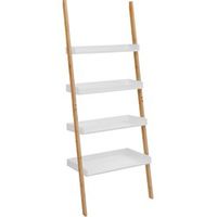 Relaxdays ladderrek, handdoekhouder bamboe en staal, decoratieve ladder, met 5 stangen, HBD 180 x 35 x 20 cm, natuur