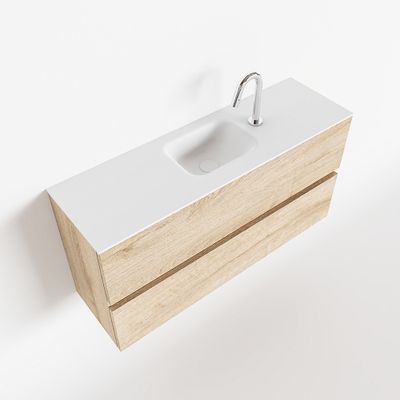 Toiletmeubel Mondiaz Ada | 100 cm | Meubelkleur Washed oak | Lex wastafel Talc Midden | 1 kraangat
