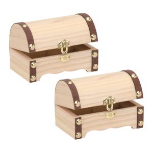 Houten schatkistje met sluiting en deksel - 2x - 11 x 7 x 7 cm - Sieraden/spulletjes/sleutels