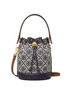 Tory Burch sac seau à plaque T Monogram - Bleu