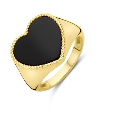 14k Geelgouden Zegelring met Hartvormige Onyx - Stijlvol en Betekenisvol Sieraad