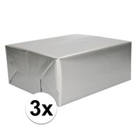 3x Inpakpapier/cadeaupapier zilver 200 x 70 cm op rol   - - thumbnail