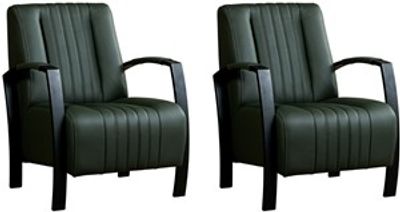 Set van 2 Donkergroene leren industriële stalen fauteuils Glamour - Toledo Leer Verde (donkergroen leer)