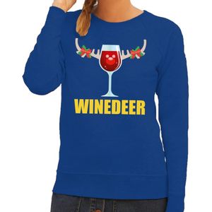 Foute kersttrui Winedeer blauw voor dames