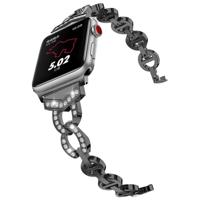 8-vormige VO Diamond-bezaaid Solid RVS polsband horlogeband voor Apple Watch serie 3 & 2 & 1 42mm (zwart)