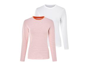 esmara 2 dames shirts (wit/wit oranje gestreept, XS (32/34))