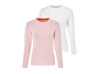 esmara 2 dames shirts (wit/wit oranje gestreept, XS (32/34))