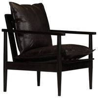 The Living Store Luxe Fauteuil Acaciahout - 66 x 69 x 74 cm - Zwart Leer - thumbnail