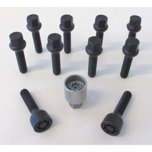 H&R Wielboutenset bolkonisch R16 M14x1.50 - Lengte 43mm - Zwart - 10 stuks (bv. VAG) - incl. wielslo HRB1454303SET
