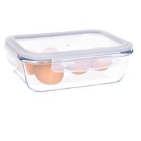 Vershoudbakje/lunchbox - luchtdicht - met clips - glas - 21 x 16 cm - 1040 ml