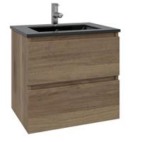 Adema Chaci Badkamermeubelset - 60x46x57cm - 1 keramische wasbak zwart - 1 kraangat - 2 lades - eiken SW1212759/SW761654
