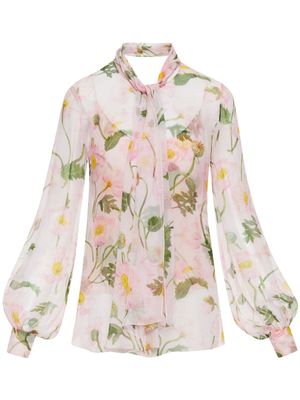 Oscar de la Renta chemise en soie à imprimé tulipes - Rose