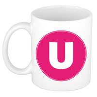 Koffie mok met de letter U - beker - roze - eerste letter van een voornaam - wit - 300 ml
