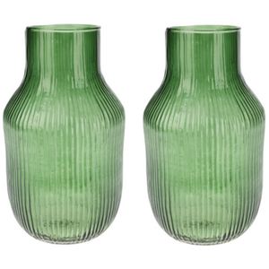 Set van 2x Excellent Houseware glazen vaas / bloemen vazen - groen - 12 x 23 cm