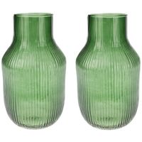 Set van 2x Excellent Houseware glazen vaas / bloemen vazen - groen - 12 x 23 cm - thumbnail