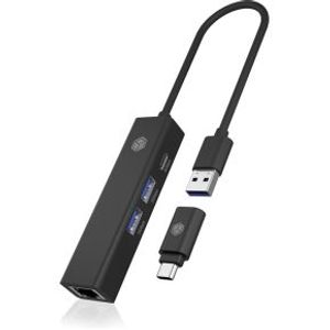 ICY BOX IB-HUB1439-LAN Bedraad USB 3.2 Gen 1 (3.1 Gen 1) Type-A Zwart