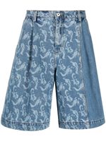 Feng Chen Wang short imprimé en jean - Bleu