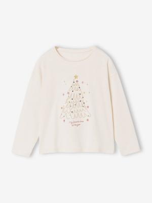 T-shirt meisjes kerstboom motief glanzend lange mouwen ecru T-shirt meisjes kerstboom motief glanzend lange mouwen ecru