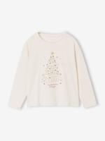 T-shirt meisjes kerstboom motief glanzend lange mouwen ecru