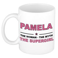 Naam cadeau mok/ beker Pamela The woman, The myth the supergirl 300 ml   -