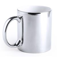 Koffiebeker/theemok - Metallic zilver - keramisch - 350 ml - Servies - Bekers/mokken