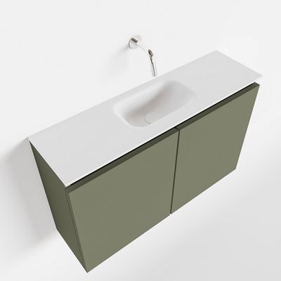 Toiletmeubel Mondiaz Ture | 80 cm | Meubelkleur Army | Eden wastafel Talc Midden | Zonder kraangat