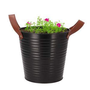 DK Design plantenpot/bloempot emmer Leather- zink - zwart - D20 x H19 cm   -