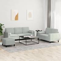 3-delige Loungeset met kussens fluweel lichtgrijs