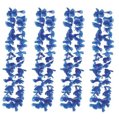 Hawaii bloemen krans/slinger - 12x - blauw - kind/volwassenen - verkleed tropische bloemen slingers