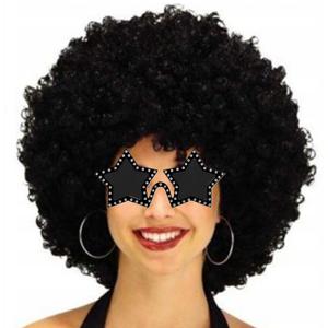 Carnaval verkleedset afropruik met sterren bril - zwart - heren/dames - Seventies/Disco thema