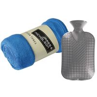 Fleece deken/plaid - blauw - 120 x 160 cm - kruik - 2 liter - Plaids - thumbnail