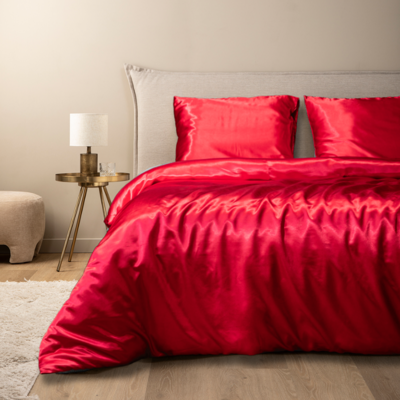 Dekbedovertrek Silk Satin Rood Effen 140x200 Cm Fresh And Co - Dekbed-Discounter.nl