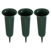Grafvaas kunststof - 3x - groen - H37 cm - grafdecoratie - bloemenvaas voor herdenkingsplaats