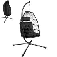 tectake® - Hangstoel Ariane met standaard en kussens 160kg – zwart - 404981 - thumbnail