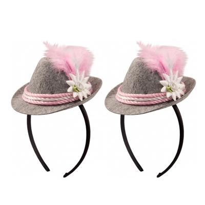 Tiara met tiroler verkleed hoedje roze - 2x stuks - dames - Oktoberfest/carnaval feesthoeden