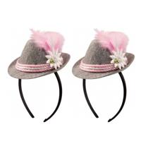 Tiara met tiroler verkleed hoedje roze - 2x stuks - dames - Oktoberfest/carnaval feesthoeden