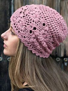 Crochet Knitted Floral Hollow Out Beanie Hat