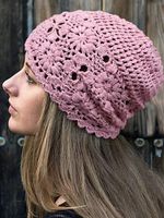 Crochet Knitted Floral Hollow Out Beanie Hat