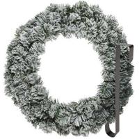 Kerstkrans 60 cm - groen - besneeuwd - met zwarte hanger/ophanghaak - kerstversiering - Kerstkransen - thumbnail