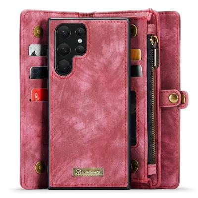 Caseme Samsung Galaxy S22 Ultra hoes - Vintage 2 in 1 portemonnee - Roze