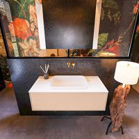 Badkamermeubelset Mondiaz Erin 100 cm met 1 Lade met RIDGE Wastafel Midden Talc Zonder Kraangaten Greeploos Mat Rosee
